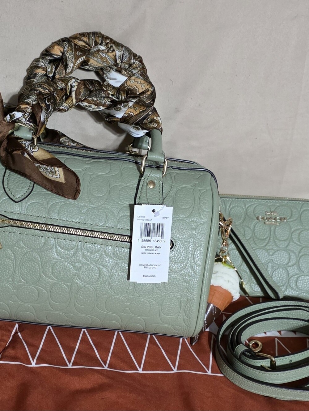 Coach Pistachio Embossed Rowan & matching wristlet - Picture 6 of 13